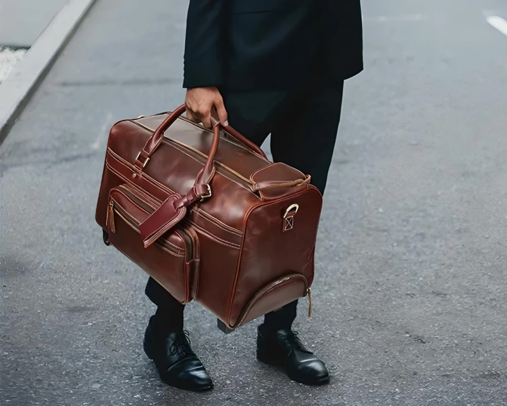 mens leather duffel carry on