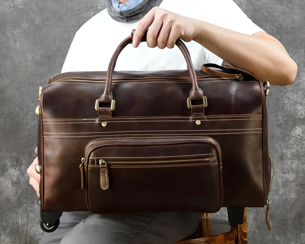 leather rolling carry on
